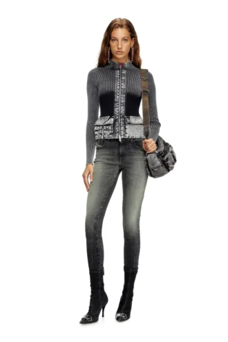 m-melissa Zip-up cardigan with denim cargo pockets