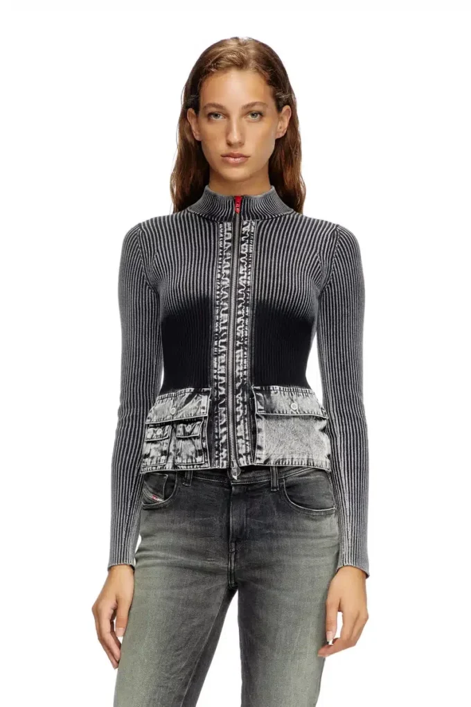 m-melissa Zip-up cardigan with denim cargo pockets