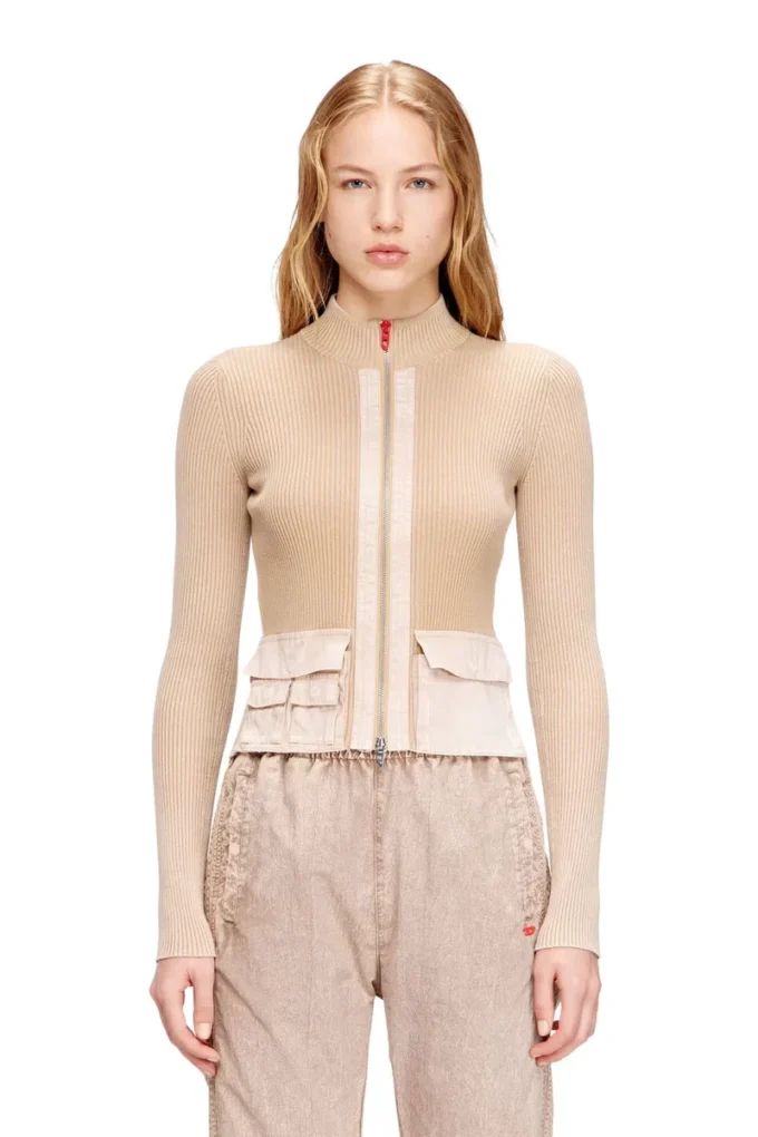 m-melissa Zip-up cardigan with denim cargo pockets