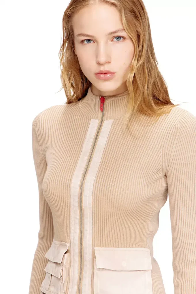 m-melissa Zip-up cardigan with denim cargo pockets