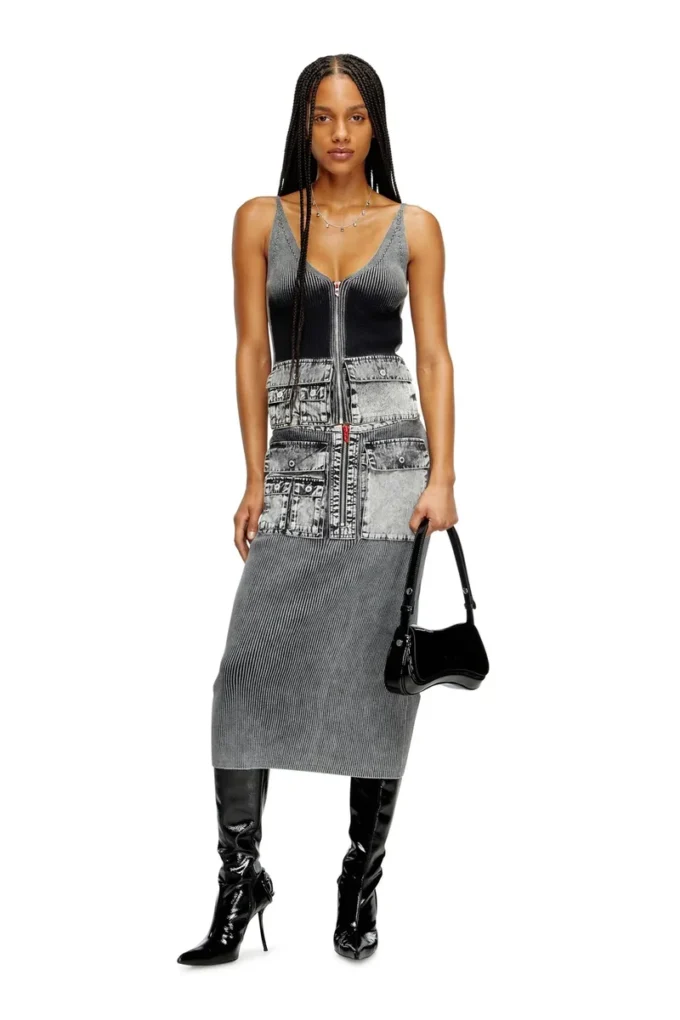 m-melly Knit tank top with denim cargo pockets