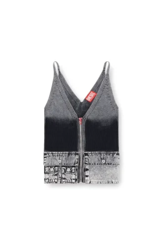m-melly Knit tank top with denim cargo pockets