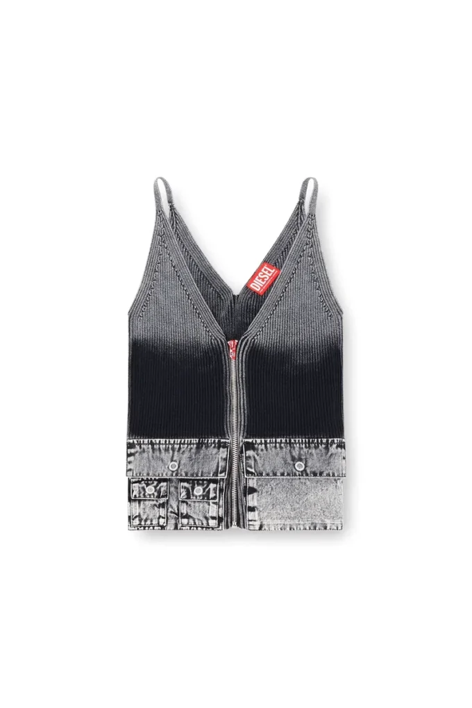 m-melly Knit tank top with denim cargo pockets