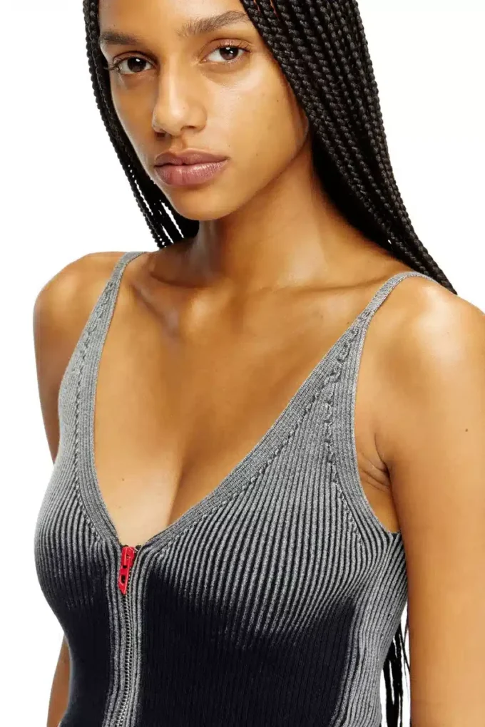 m-melly Knit tank top with denim cargo pockets