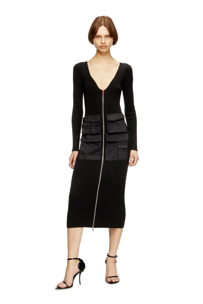 m-melti-ls Ribbed midi dress with cargo pockets