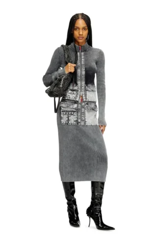 m-meryn Knit midi skirt with denim cargo pockets