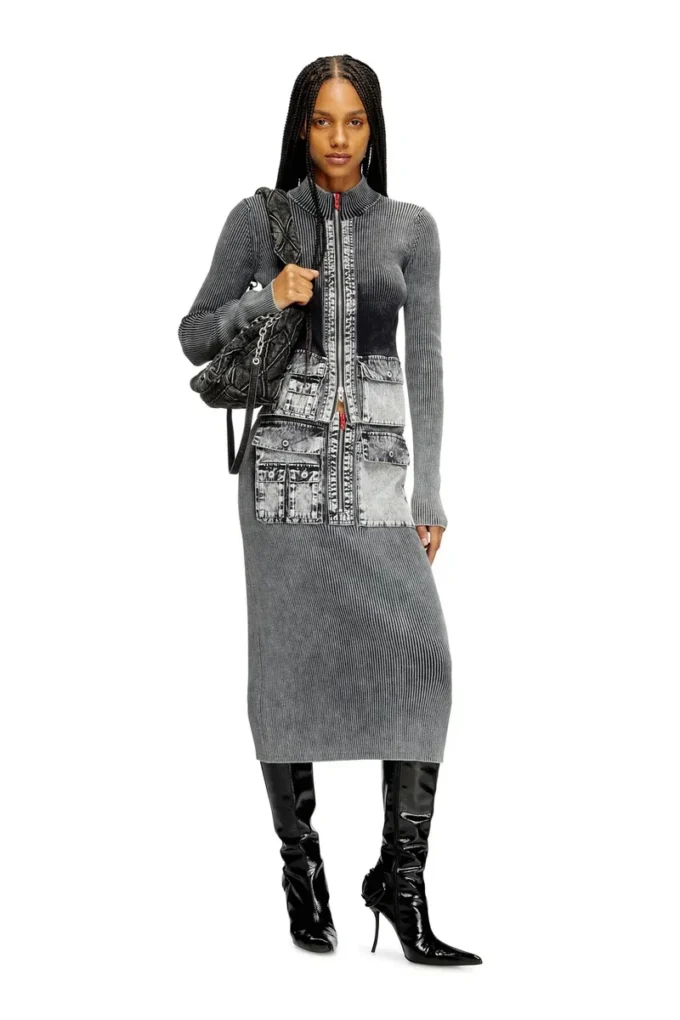 m-meryn Knit midi skirt with denim cargo pockets