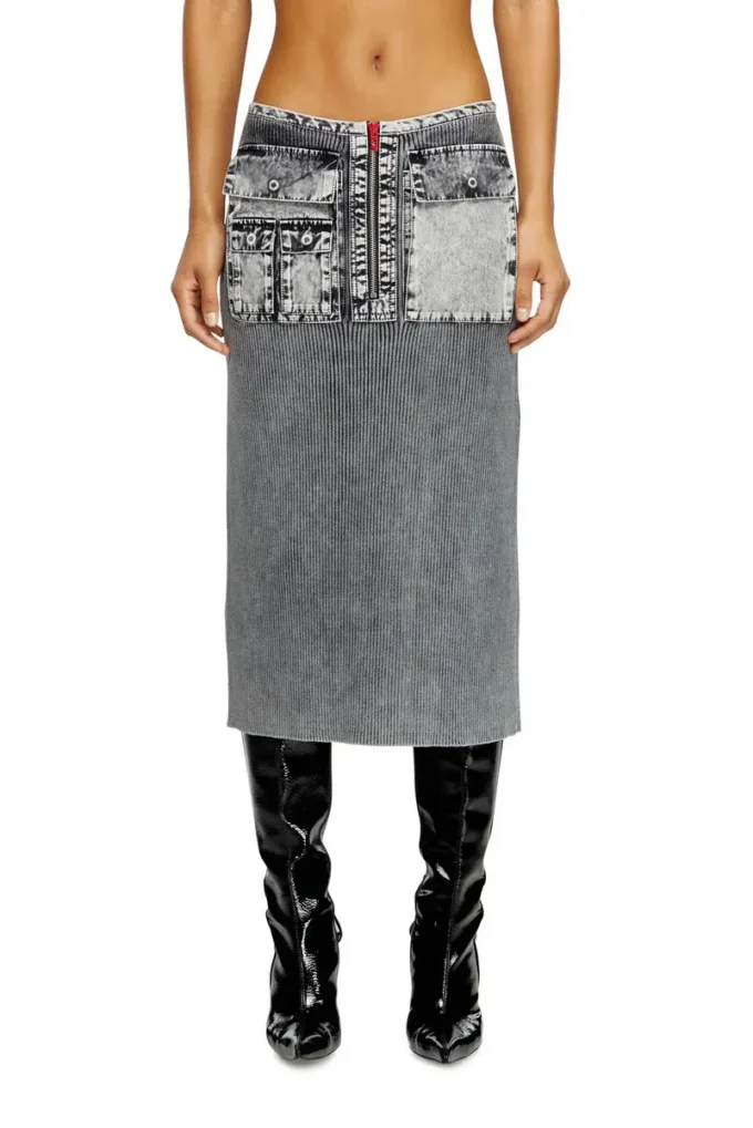 m-meryn Knit midi skirt with denim cargo pockets