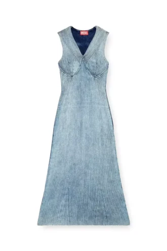 m-milong Denim-yarn midi dress with shiny effect