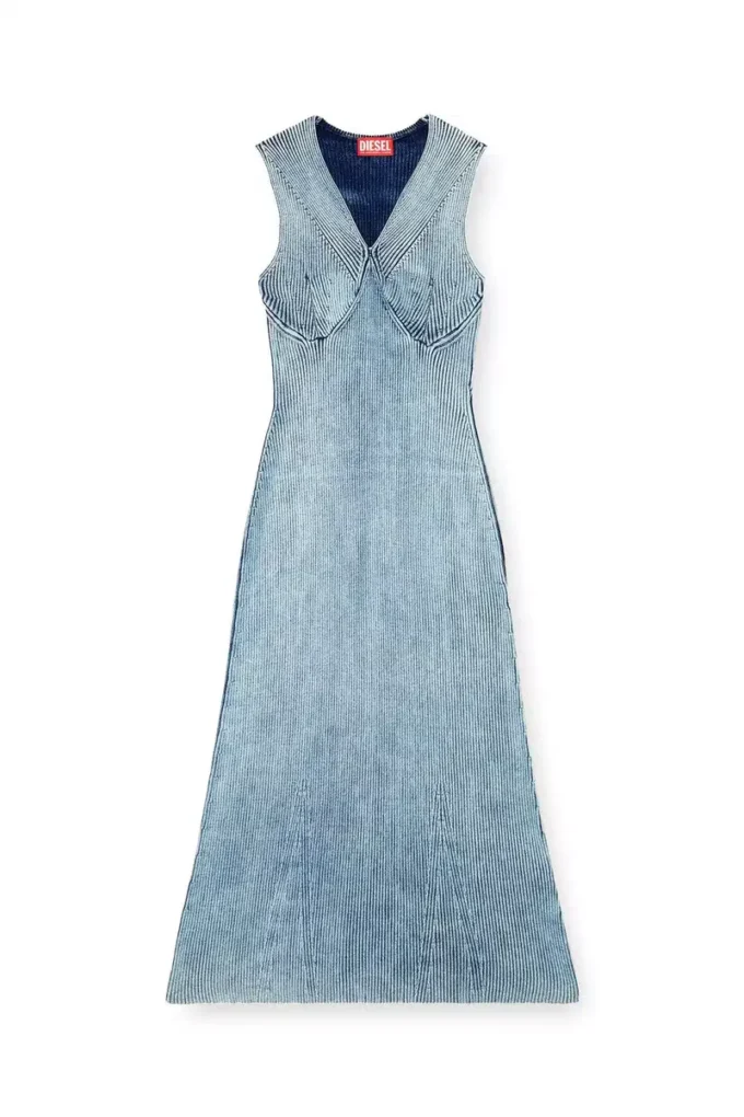 m-milong Denim-yarn midi dress with shiny effect