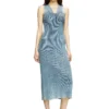 m-milong Denim-yarn midi dress with shiny effect