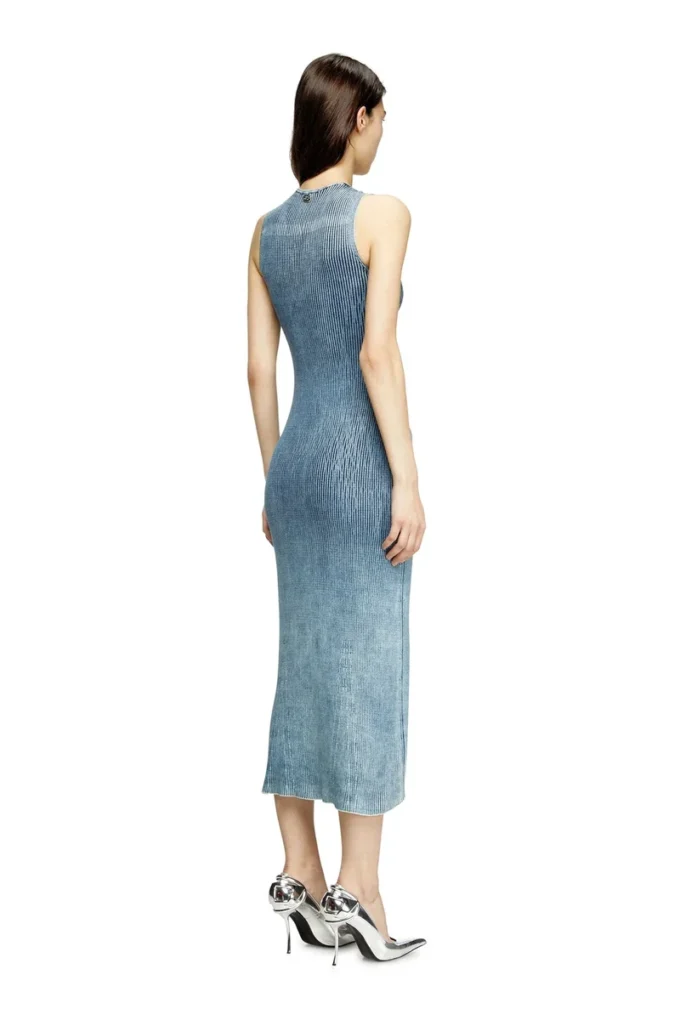 m-milong Denim-yarn midi dress with shiny effect