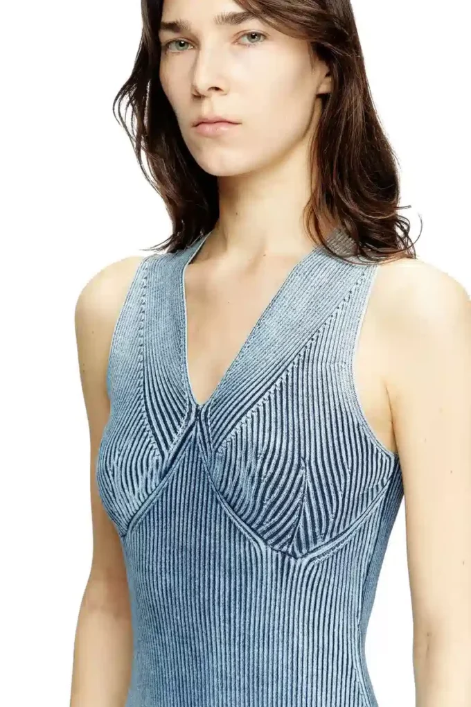 m-milong Denim-yarn midi dress with shiny effect