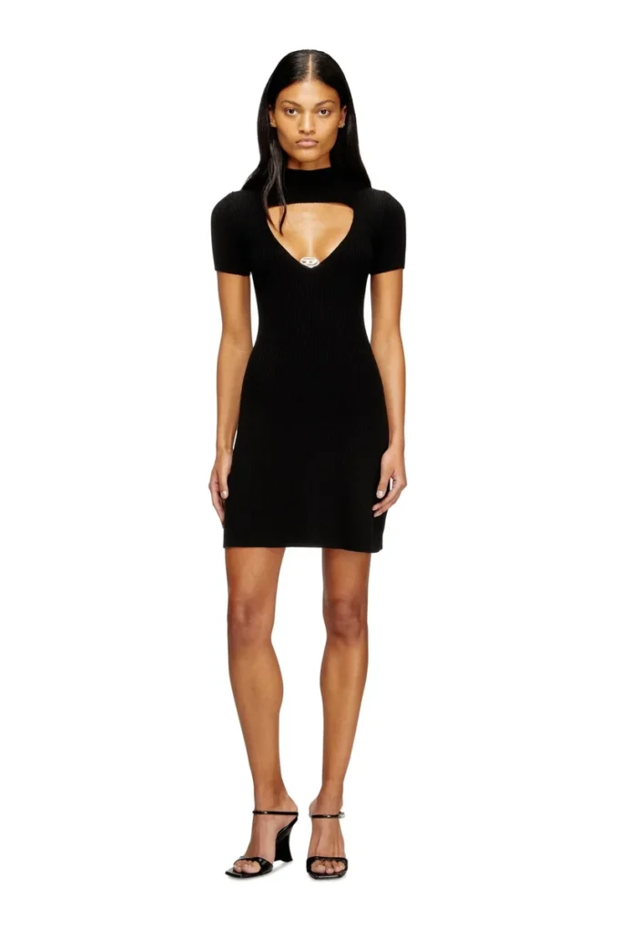 m-olympe Cut-out short dress in ribbed wool knit