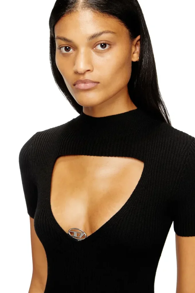 m-olympe Cut-out short dress in ribbed wool knit
