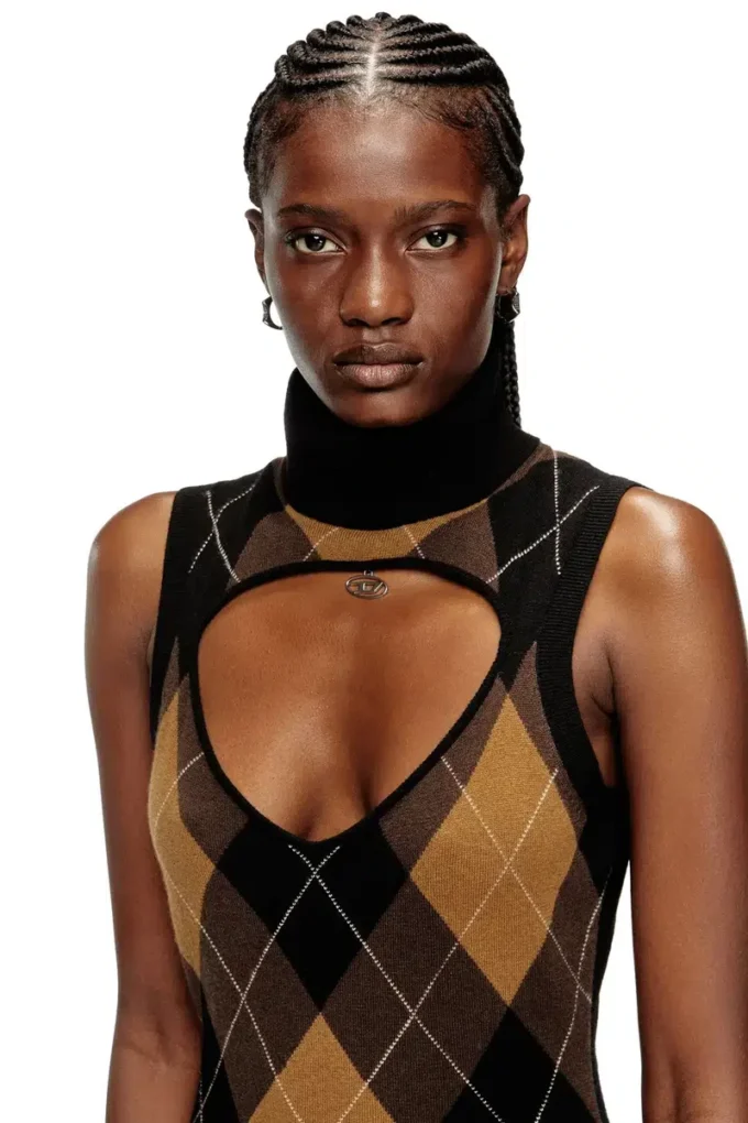 m-romko-dress Wool dress with argyle pattern