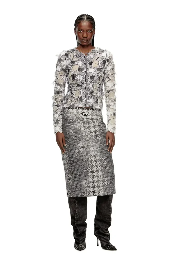 m-sibylla Cardigan in devoré houndstooth jacquard
