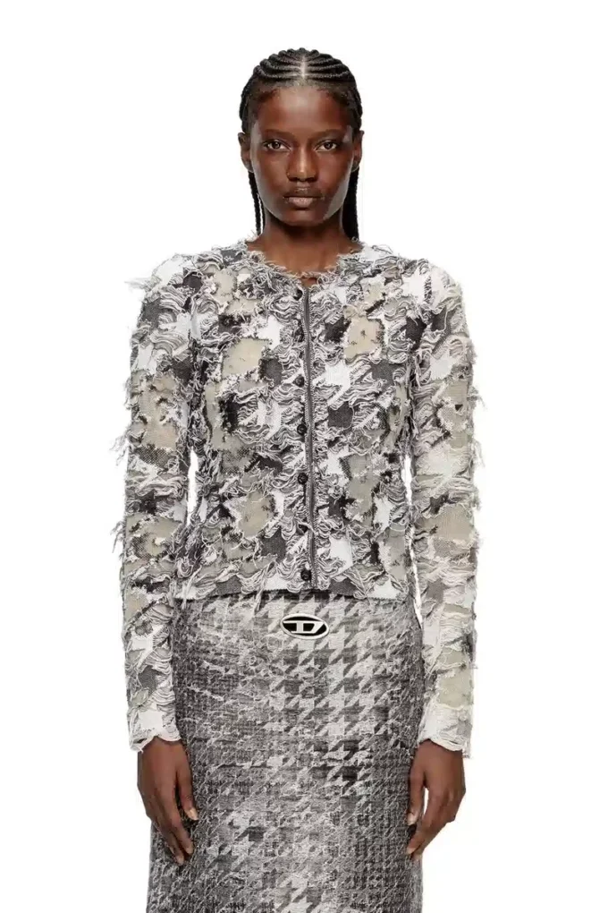 m-sibylla Cardigan in devoré houndstooth jacquard