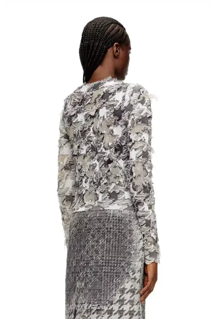 m-sibylla Cardigan in devoré houndstooth jacquard