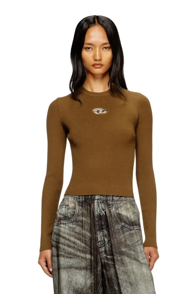 m-valari Rib-knit viscose-blend top with Oval D