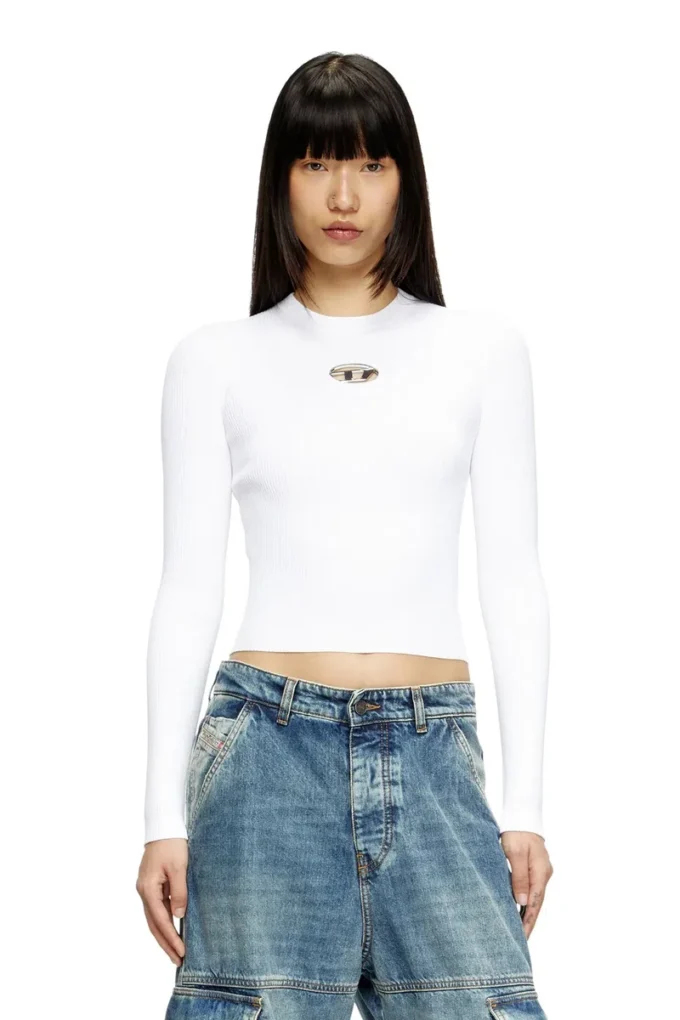 m-valari Rib-knit viscose-blend top with Oval D