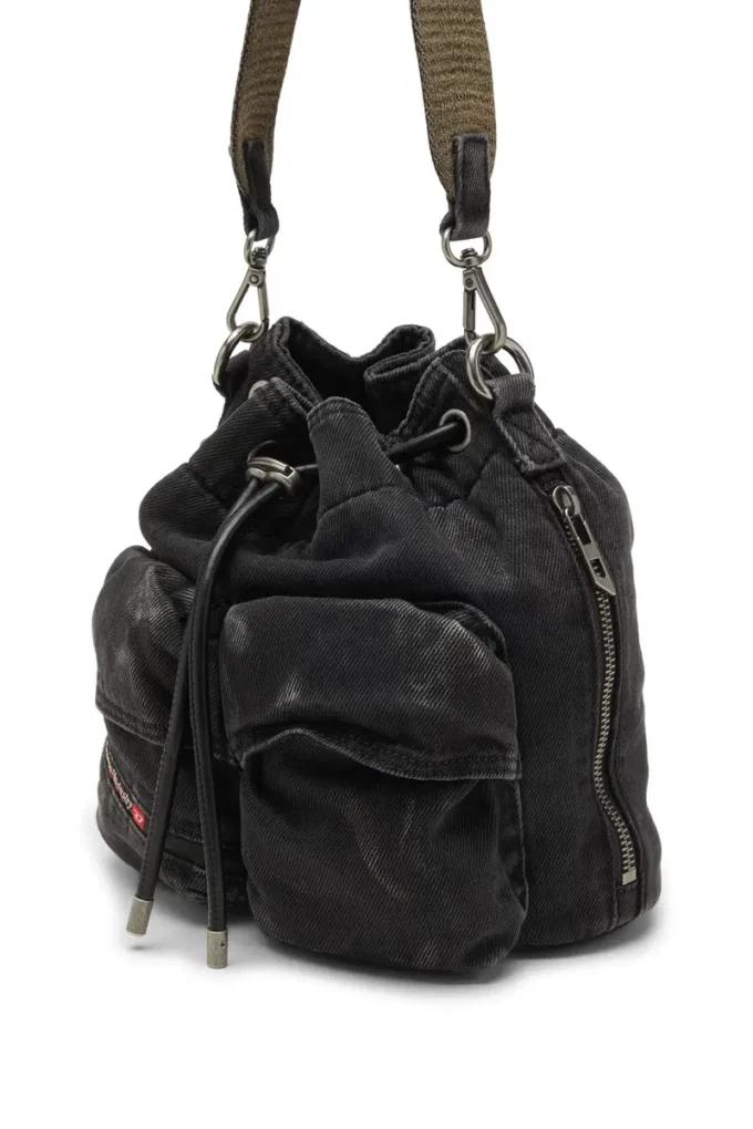 multi-pkts bucket x Multi-Pkts-Multipocket bucket bag in washed denim