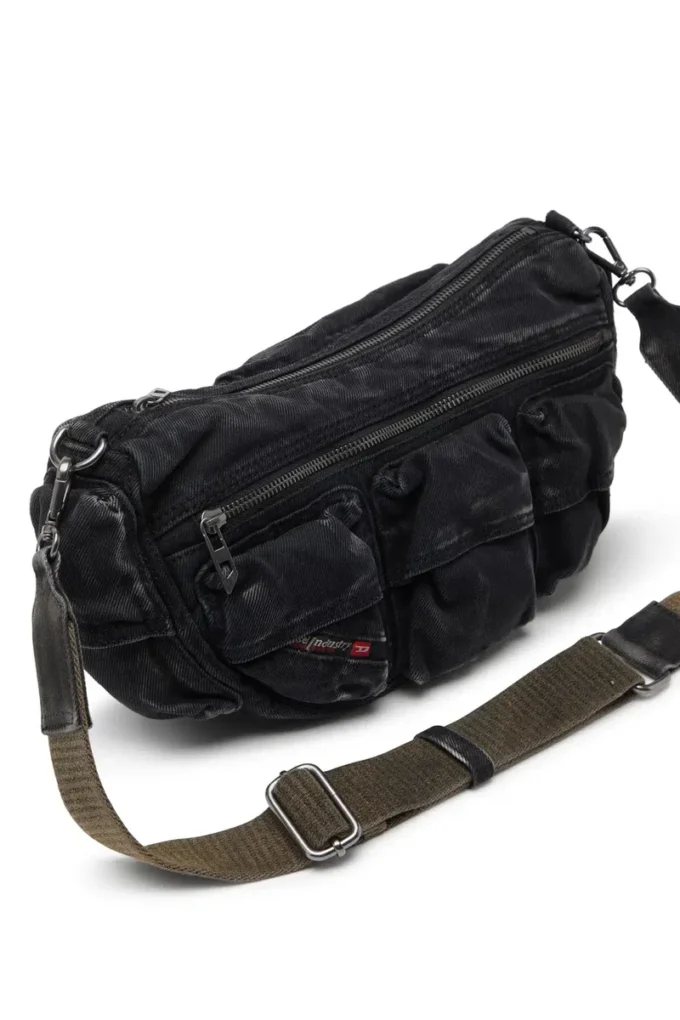 multi-pkts shoulder bag x Multi-Pkts-Multipocket bag in washed denim