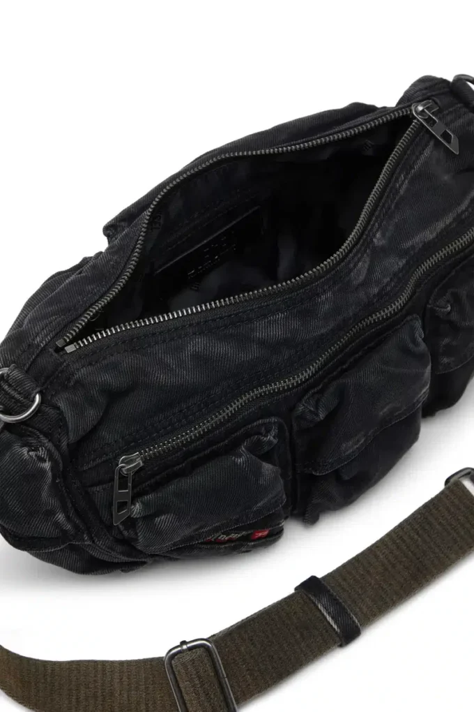 multi-pkts shoulder bag x Multi-Pkts-Multipocket bag in washed denim
