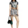 o-lane Nylon mini skirt with Heraldic print