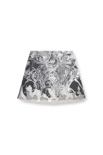 o-lane Nylon mini skirt with Heraldic print