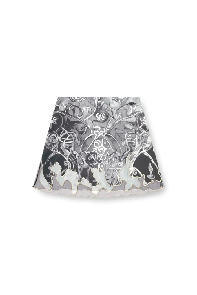 o-lane Nylon mini skirt with Heraldic print