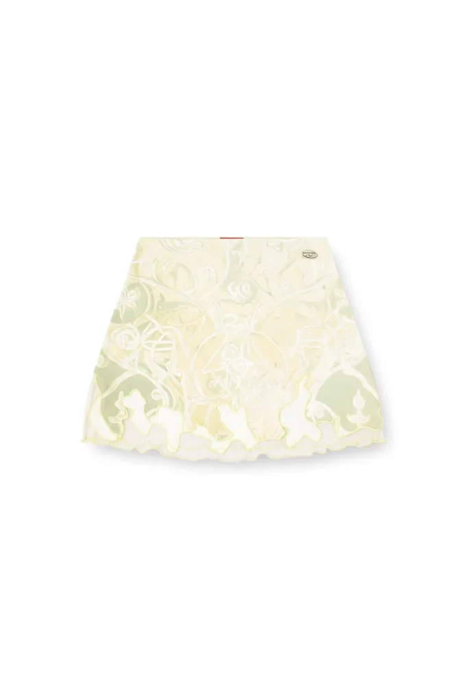 o-lane Nylon mini skirt with Heraldic print