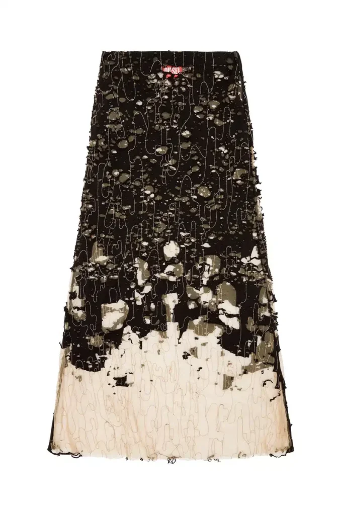 o-leena Long devoré skirt in tulle and jersey