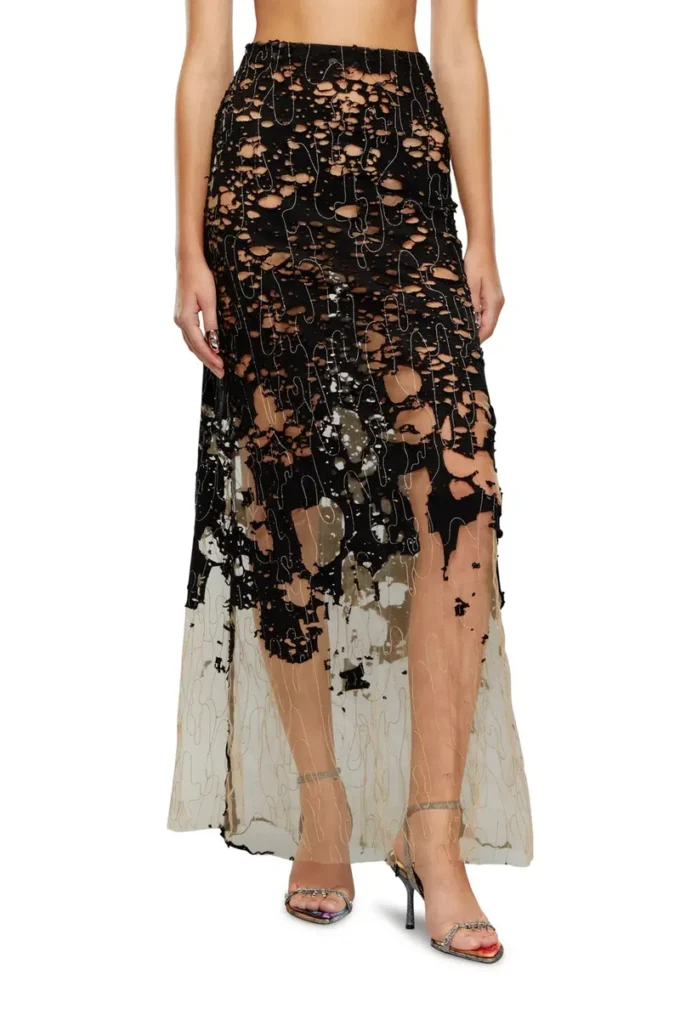 o-leena Long devoré skirt in tulle and jersey