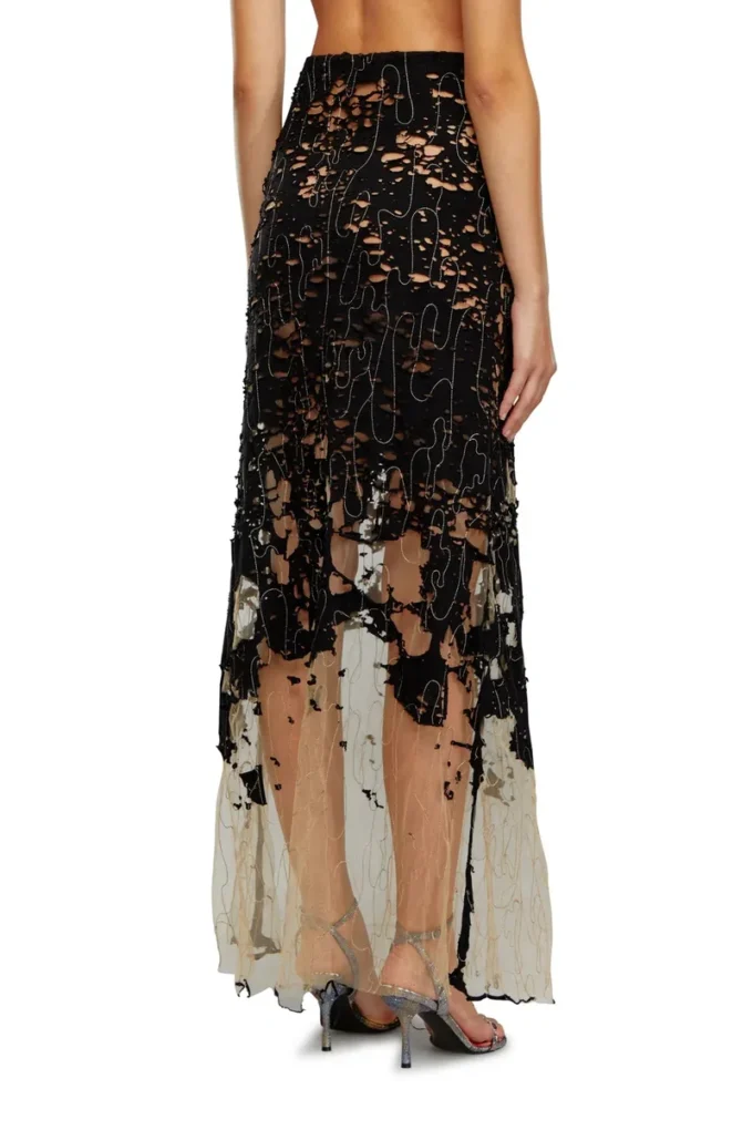 o-leena Long devoré skirt in tulle and jersey