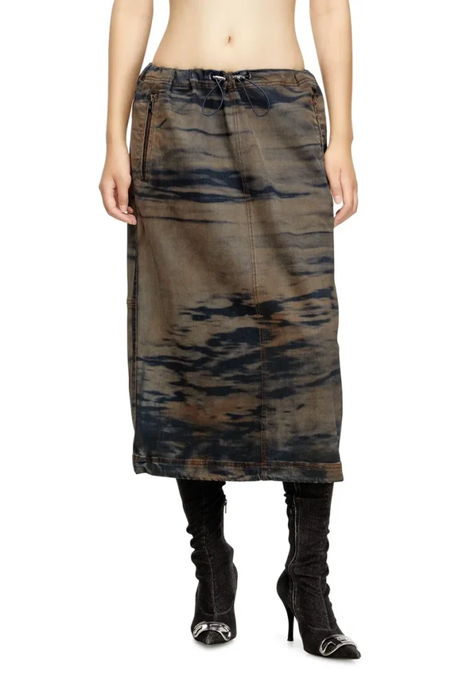 o-mirtow-den Midi denim skirt with drawstring