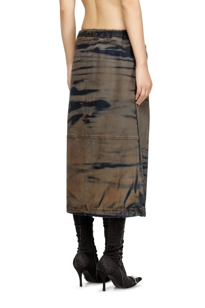 o-mirtow-den Midi denim skirt with drawstring
