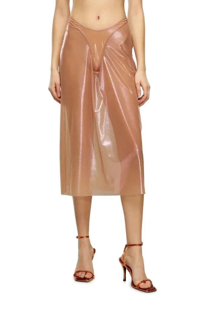 o-moni Sheer midi skirt in shiny coated tulle