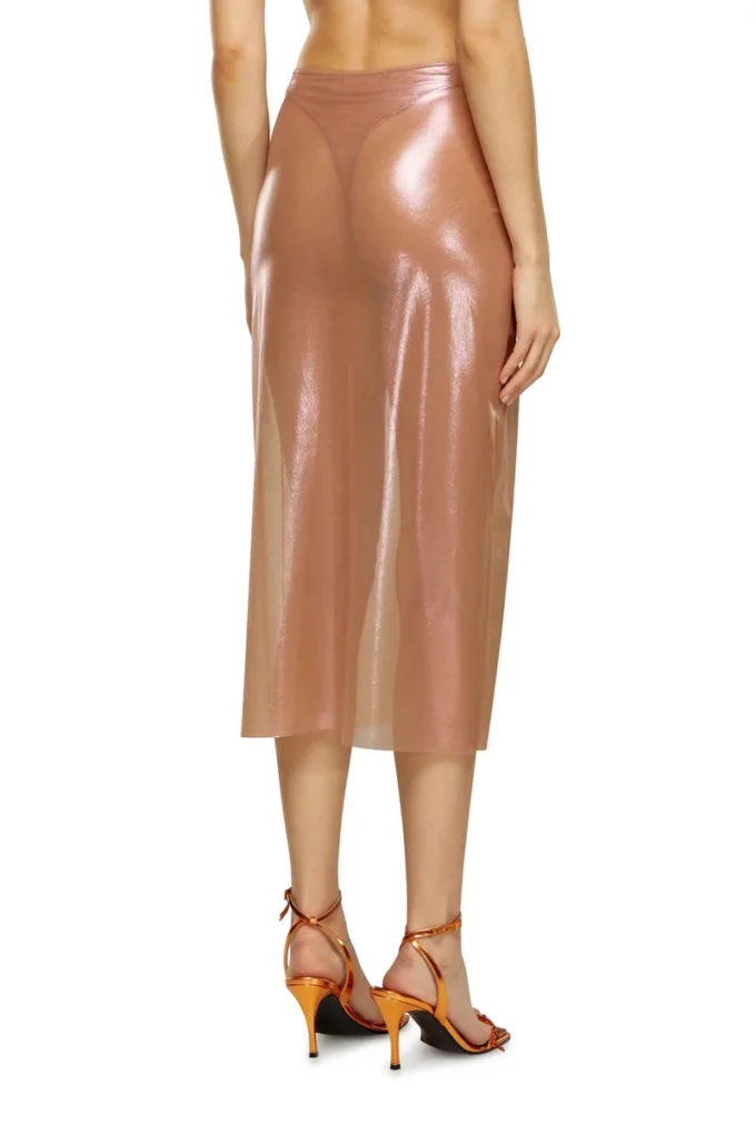 o-moni Sheer midi skirt in shiny coated tulle