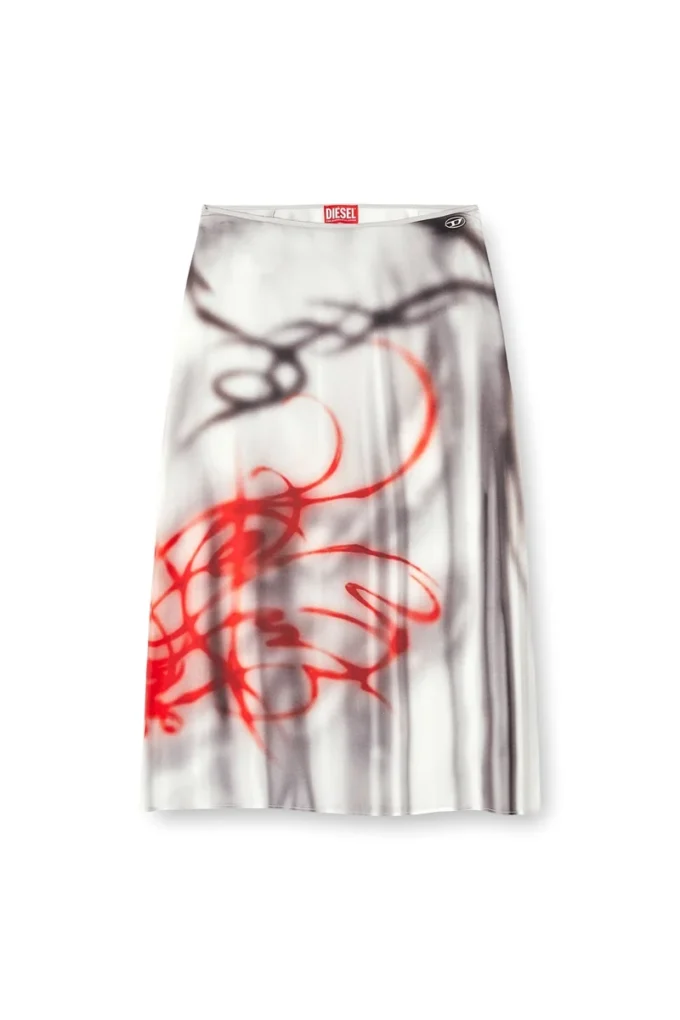 o-rchid-s1 Satin midi skirt with graffiti print