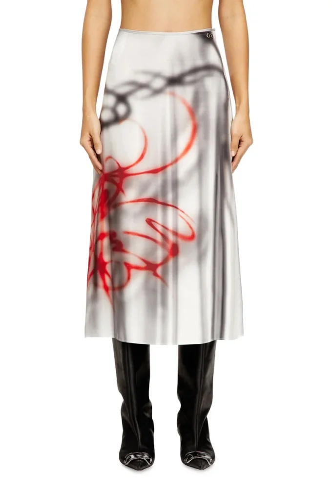 o-rchid-s1 Satin midi skirt with graffiti print