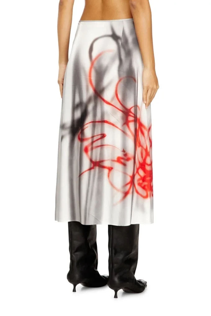o-rchid-s1 Satin midi skirt with graffiti print
