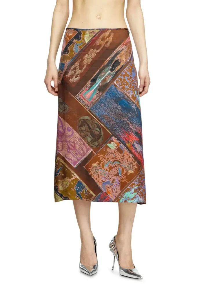 o-rchid Viscose midi skirt with Heraldic print