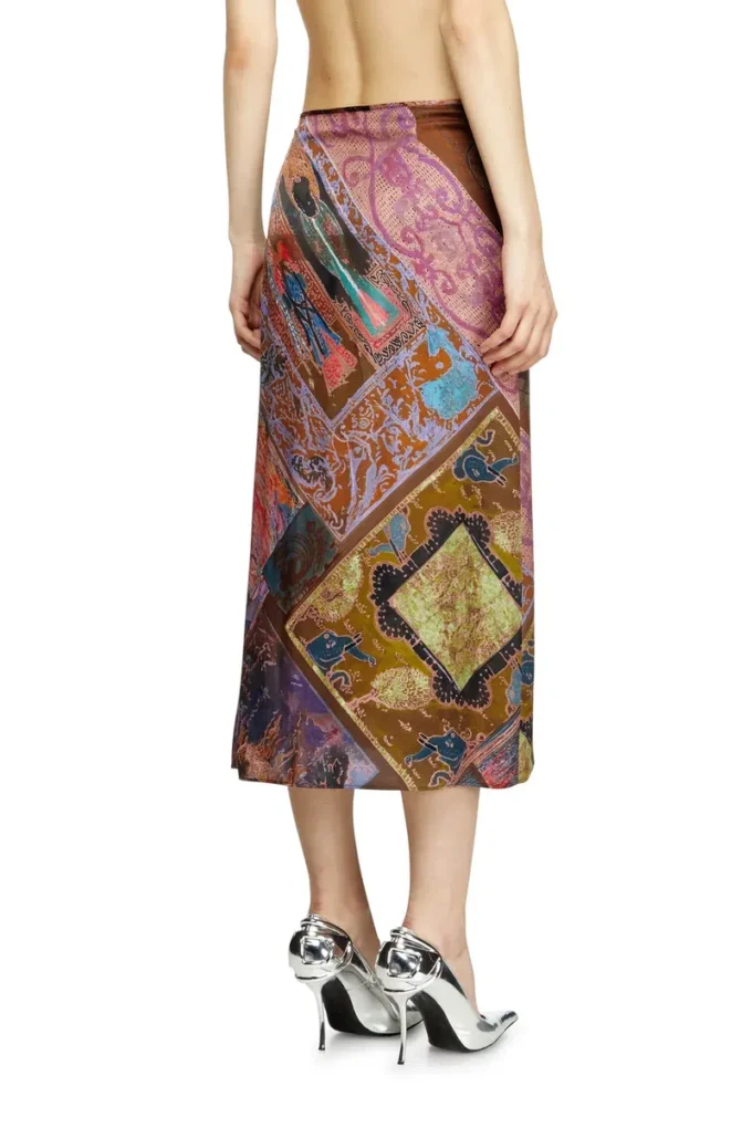 o-rchid Viscose midi skirt with Heraldic print