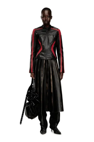 o-saka Distressed pleated midi skirt