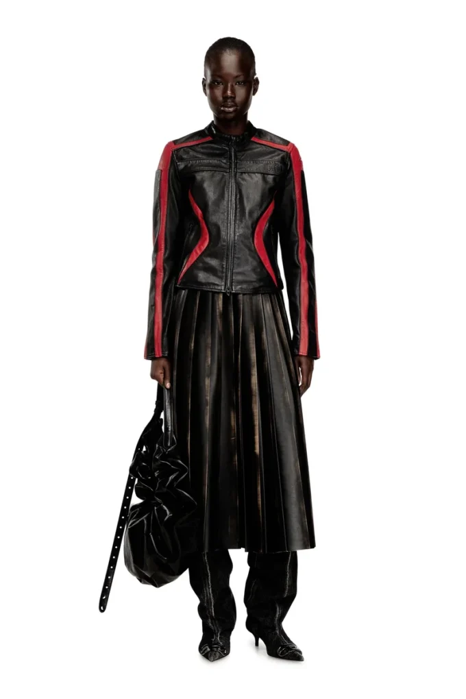 o-saka Distressed pleated midi skirt