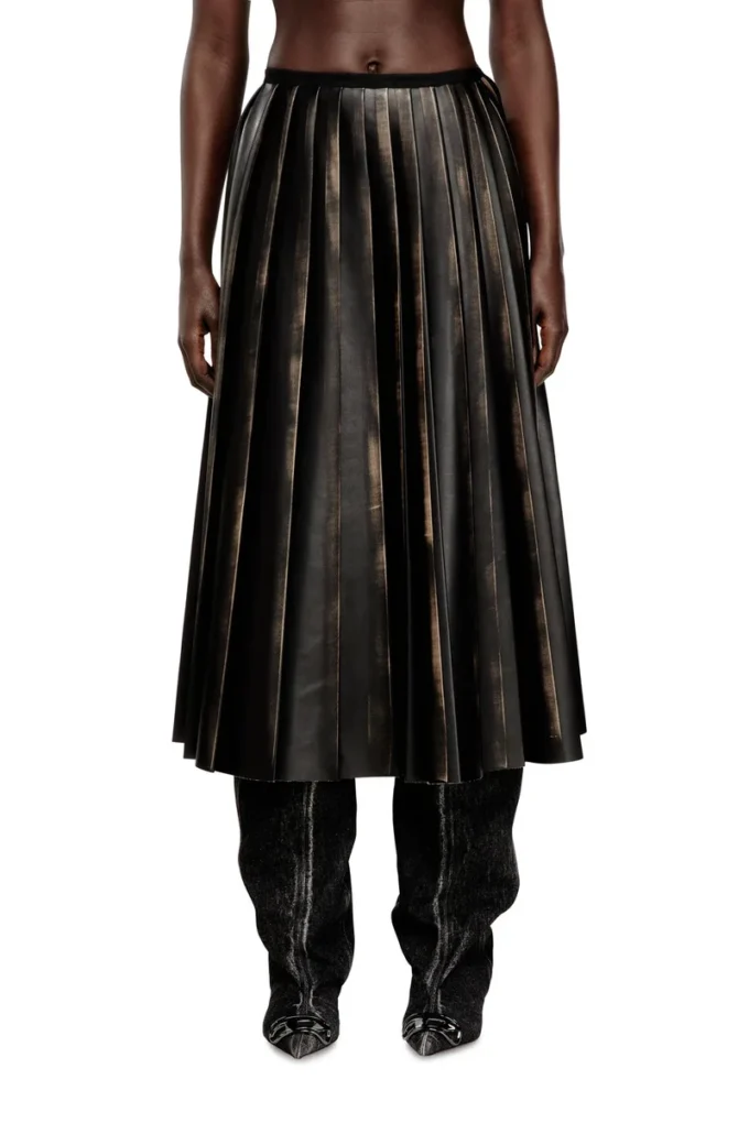 o-saka Distressed pleated midi skirt