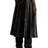 o-saka Distressed pleated midi skirt