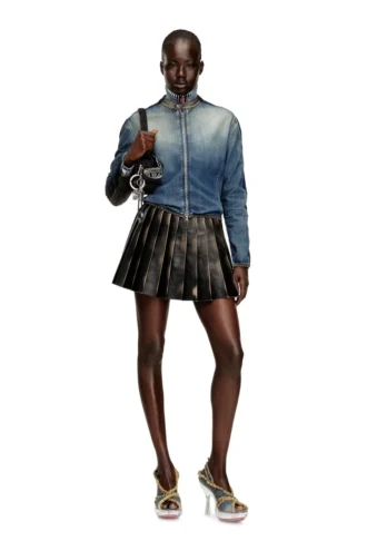 o-saka-mini Short pleated skirt with distressed effect