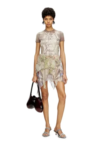 o-silla Crinkled skirt mixed medieval print